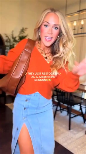 The viral denim skirt of your dreams! 😍 Stretchy, flattering & perfect for fall. Dress it up or down—so versatile! 🍂 True to size, with adjustable buttons. Selling fast — grab it now! 👇 | Consisteint&x