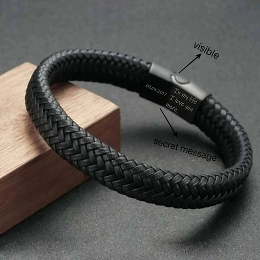 Men’s Braided Leather Bracelet – Personalized Hidden Message Gift, Custom Engraved Jewelry for Him - Etsy