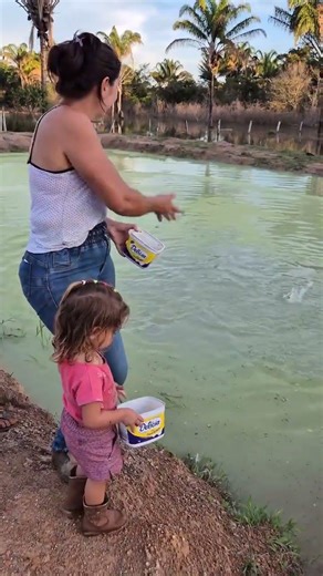 Cute Little Girl Feeding Fish with Mom | Heartwarming Nature Moment #villagelife