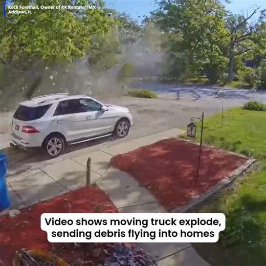 Whoa! Video shows a moving truck exploding as it drives down the road, sending debris everywhere. Story: https://www.fox19.com/2025/05/27/shocking-video-shows-moving-truck-explode-sending-debris-flying-into-homes/ | FOX19