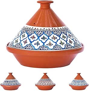 Kamsah Tagine Pot for Cooking and Flavor Enrichment - Large Clay Pot 12”, 5.5 QT - Non-Stick Handmade Cookware - Moroccan Ceramic Pots for Cooking with Lid & Serving Bowl - Bohemian Classic Turquoise