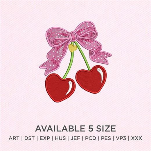 Cherry Bow Design, Cherries Embroidery File, Fruit Pattern - Etsy