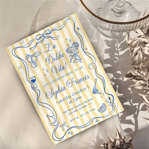 La Dolce Vita Italian Bridal Shower Invitation, Coastal European Invite, Hand Drawn Summer Bridal Shower Canva Template - Etsy