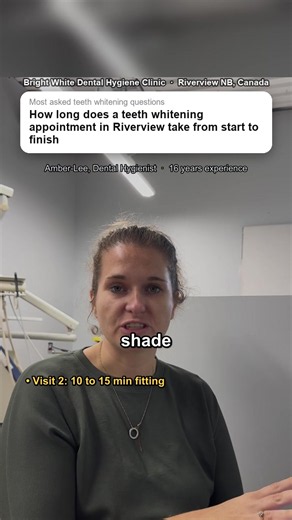 Wondering how long teeth whitening actually takes? Here’s the breakdown: ✨ In-Office Whitening: ~75 minutes (same-day results!) ✨ Custom Take-Home Trays: 3 quick visits (impressions, fitting, & final check) Which option fits your schedule best? 🪥✨#RiverviewTeethWhitening #RiverviewDentalHygiene #BrightWhiteDH #RiverviewNB #GreaterMonctonDental
