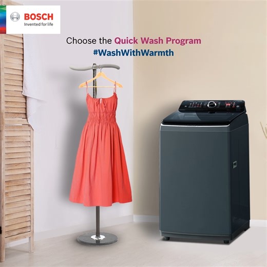 23 reactions · 11 comments | Spoiled your party dress just moments before the party? Skip worrying and use the quick wash program of the Bosch top-loading washing machine that gently cleans your delicate clothes and removes the stains. #WashWithWarmth #BoschHomeAppliances #BoschHomeIndia #LivingWithBosch #TopLoad #WashingMachine #Laundry | Bosch Home | Facebook