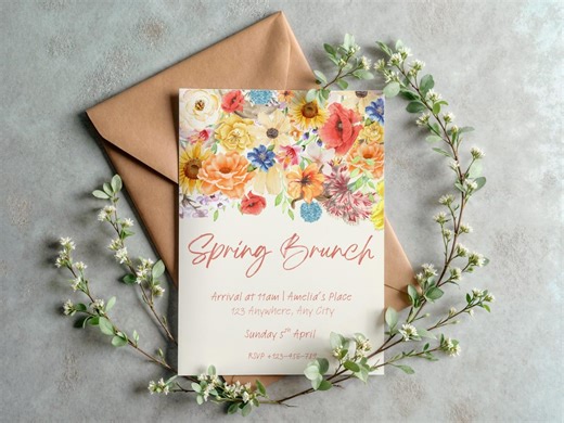 Floral Spring Brunch Invitation Template | Spring Brunch Evite | Editable Digital Download | Garden Party, Bridal Shower, Baby Shower Invite - Etsy