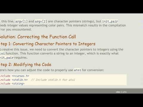 Fixing the no matching function for call to 'init_pair' Error in NCurses with C+ +