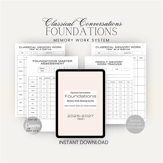 Classical Conversations Foundations Printable Homeschool Forms Foundations Homeschool Memory Work Tracker Classical Homeschool Review Log - Etsy