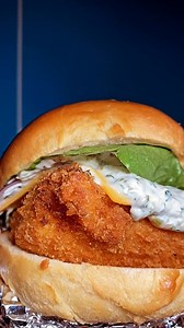 FISH SANDO SPECIAL 💙 fresh rockling crumbed with tartare, cheese usa, red onion on steamed bun | Beatbox Kitchen