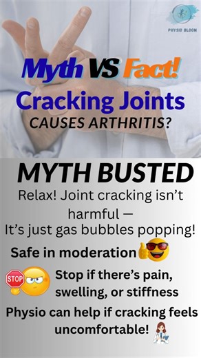 The Truth Behind That POP Sound! #physiotherapy #mythvsfact #jointcracking #arthritisfacts #physiotips #healthawareness #mobilitymatters #wellnesstips #painreliefguide #physiotherapyreels #fyp #reelsviral #jointhealth #bodyfacts #didyouknow #fypシ❤️💞❤️ #fypシ゚viralシfypシ゚ | Physio Bloom