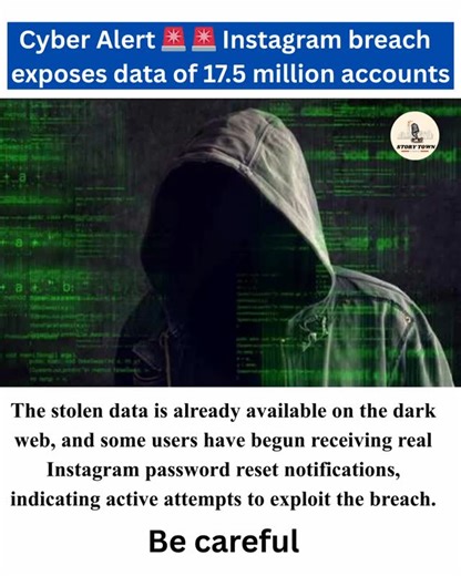 StoryTown.Media on Instagram: "Cyber Alert – Instagram breach exposes data of 17.5 million accounts A major security breach affecting Instagram was discovered this week by Malwarebytes, revealing that 17.5 million user accounts were compromised. The stolen data includes usernames, email addresses, phone numbers, physical addresses, and more. The stolen data is already available on the dark web, and some users have begun receiving real Instagram password reset notifications, indicating active att