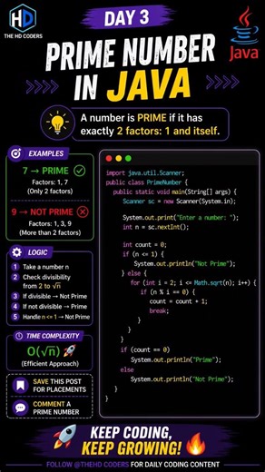 Prime Number in Java 🔥 Easy Logic (Day 3)”