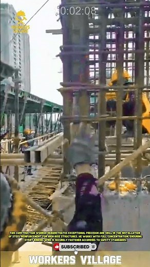 Professional Construction Workers Installing Reinforcement for a High-Rise Building Structure