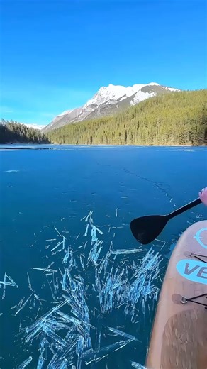 Jezioro Moraine, Kanada: Perła wśród jezior!🌊🏔️ To słynne zjawiskowe jezioro, znane z przepięknych krajobrazów i unikalnej lokalizacji geograficznej, zachwyca każdego odwiedzającego. Powierzchnia jeziora mieni się krystalicznie czystym, intensywnym błękitem, przez co zalicza się go do najbardziej fotogenicznych miejsc na świecie. 📸💠 Co ciekawe, w jeziorze Moraine można również zaobserwować zjawisko "goofy ice", znane także jako "candlestick ice". 🌨️☃️ To niesamowite zjawisko powstaje, gdy s