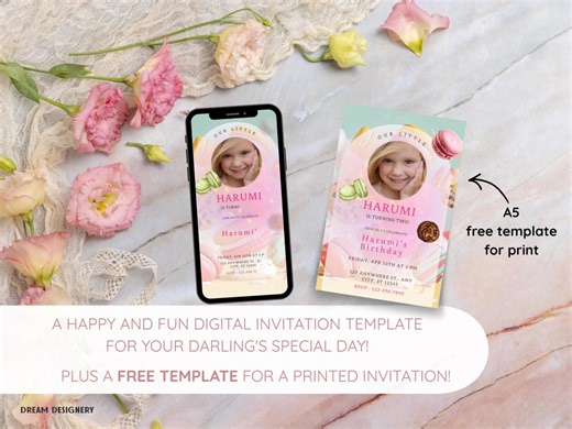 Girl's Birthday Invitation Template, Free A5 Print (digital Download, Canva Edit) - Etsy