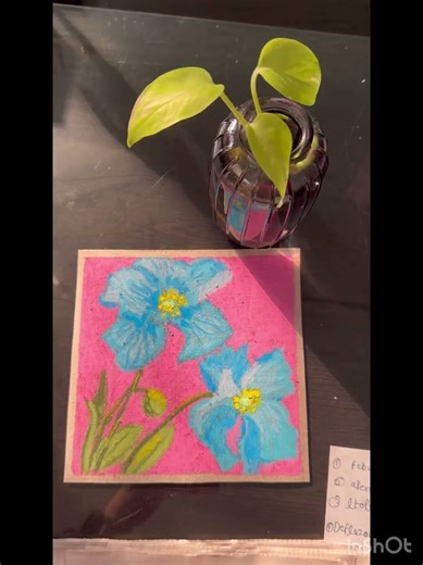 let us paint blue poppies with oilpastels on linen canvas#paintingtechniques #bluepoppy#easyflower