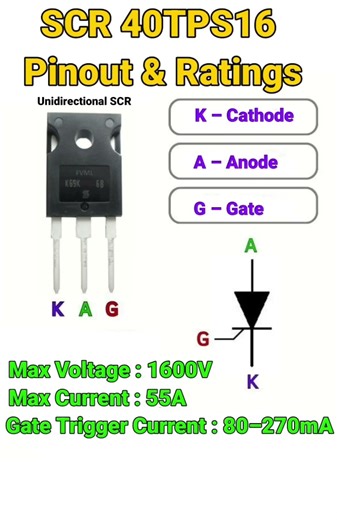 SCR 40TPS16 Pinout & Ratings | Voltage, Current & Gate Info | #shorts