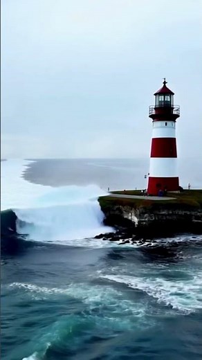 Massive Wave Swallows Lighthouse! Stunning Moment! #lighthouse #tidalwave #scaryocean