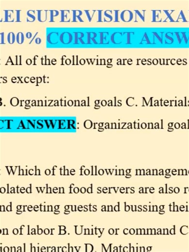 🏨 AHLEI SUPERVISION EXAM 2026: QUESTIONS & 100% CORRECT ANSWERS ✅🔥 Ace your AHLEI Supervision Exam in 2026 with confidence! 🚀📘 This video provides all key exam questions with fully explained, correct answers, helping hospitality professionals, managers, and students master supervision concepts, avoid mistakes, and pass with ease 🧠💪 Perfect for anyone preparing for AHLEI (American Hotel & Lodging Educational Institute) certification, this guide focuses on high-yield topics, practical scenar