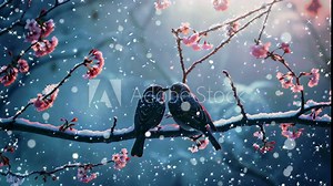 Romantic Rainy Day: Couple Embracing under Tree with Glistening Raindrops