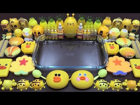 YELLOW SLIME | Mixing Random Things into Clear Slime | Satisfying Videos