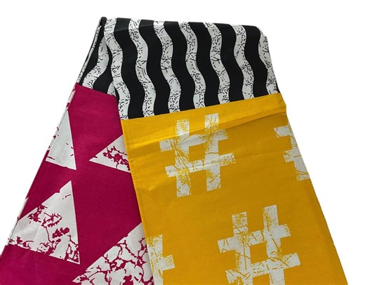 Yellow Black White Pink African Print Fabric/ankara -yard OR Wholesale/fabric Bundle/cotton Prints for Quilting/ - Etsy