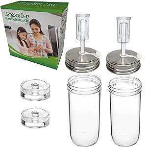 2 set Complete Fermentation Kit，2 Fermenting Mason Jars ，2 Fermentation Weights & 2 Fermenting Lids for Sauerkraut, Vegetables, and Other Fermented Food(0.73 Liter)