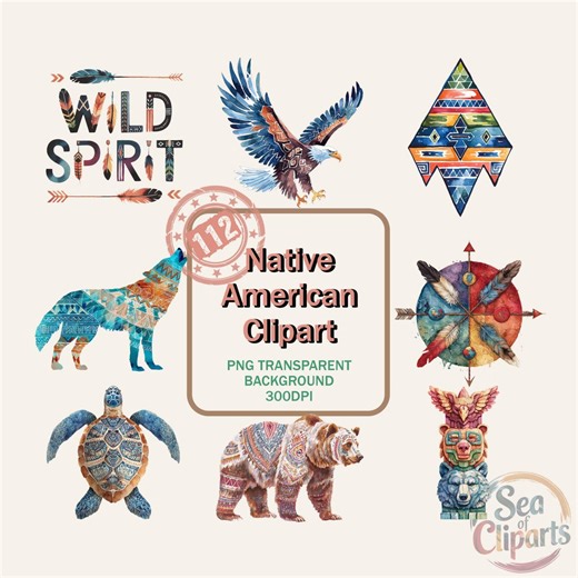 Native American Clipart Bundle Watercolor Tribal Dreamcatcher PNG Illustrations Southwestern Boho Feather Digital Clipart Totem Art - Etsy