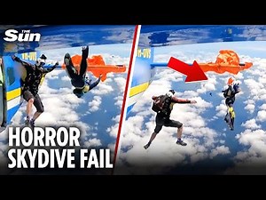 Terrifying moment skydiver’s parachute gets CAUGHT on plane’s tail leaving him hanging in mid-air