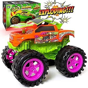 Exploding Monster Truck Toy with Explosive Crash Sounds and Lights, Smash It Up Again and Again, 8.7” Monster Truck Toys for Boys Kids Ages 3, 4-7 & Above | Toddler Toys for 3 Year Old Boys Gift