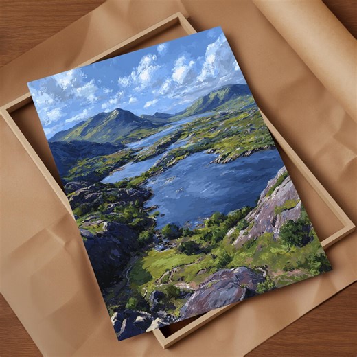 Ring of Kerry Scenic Drive Impressionist Art Print Rolling Green Hills Peaceful Lakes Irish Countryside Scenic Travel Poster Wall Decor Gift - Etsy