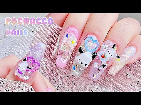 sub) Pochacco nails✨/ Unboxing nail materials / Sanrio nails / Kitsch nails / nail art / self nails