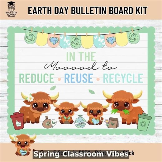 Earth Day Highland Cow Spring Classroom Door Decor Editable