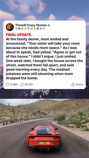 1.3K views · 12 reactions | FINAL UPDATE. At the family dinner, mom smiled and announced, -Your sister will take your room because she needs more space.- As I was about to speak,... #foryou #fyp #reels #viral #redditstorytime #redditposts #storytime #redditstories #reddit #askreddit #paranormal #redditparanormal #nosleep | Fav Spot | Facebook