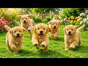 🐶✨ Playful Golden Retriever Puppies Running, Eating & Exploring the Green Lawn
