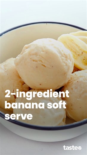 You only need frozen bananas and lemon juice to make this easy soft serve. It’s a great way to use up ripe bananas, and a healthy treat for the kids when they scream for ice-cream! If you want the recipe, go to taste.com.au and search ‘2-ingredient banana soft serve’. Recipe by @maxwelladey And if you’re looking for more healthy recipes, check out taste.com.au/healthy100 #healthyrecipes #healthyfood #healthyeating #bananarecipes #kidfriendlyrecipes #easydesserts #icecream #healthydesserts | Tast