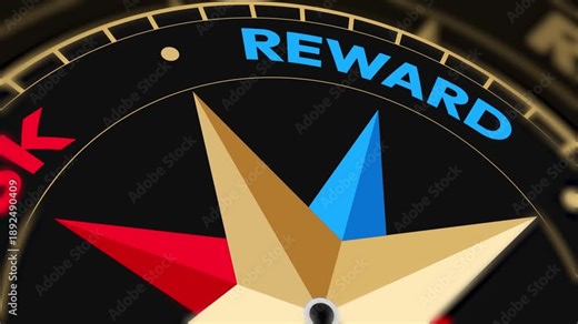 4K animation of risk and reward concept featuring seamless compass loop illustrating business risk loss and potential rewards