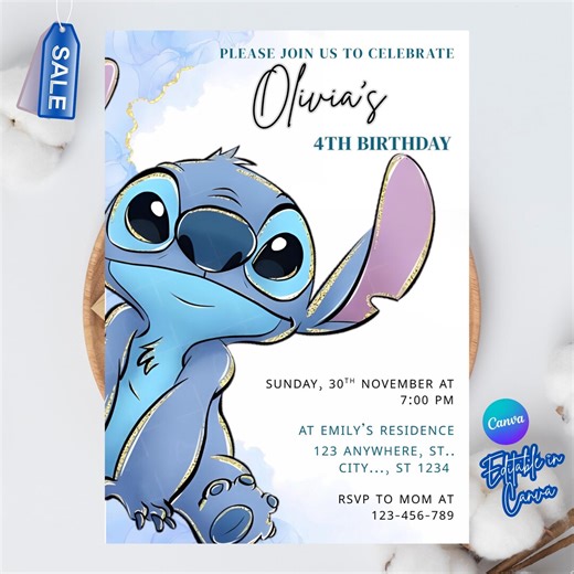 Stitch Birthday Invitation Template: Printable Kids Party Invite (digital Download) - Etsy