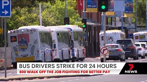 Hundreds of Adelaide bus drivers have walked off the job in their fight for better pay and conditions. The 24-hour strike has caused lengthy delays and the union has not ruled out further action. The latest in 7NEWS Adelaide at 6pm | www.7NEWS.com.au #7NEWS | 7NEWS Adelaide