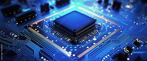 Futuristic Technology Background. Computer CPU circuit board data storage operation chip.