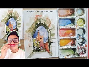 How to quickly draw watercolor buildings, pen line drawings, and watercolor coloring