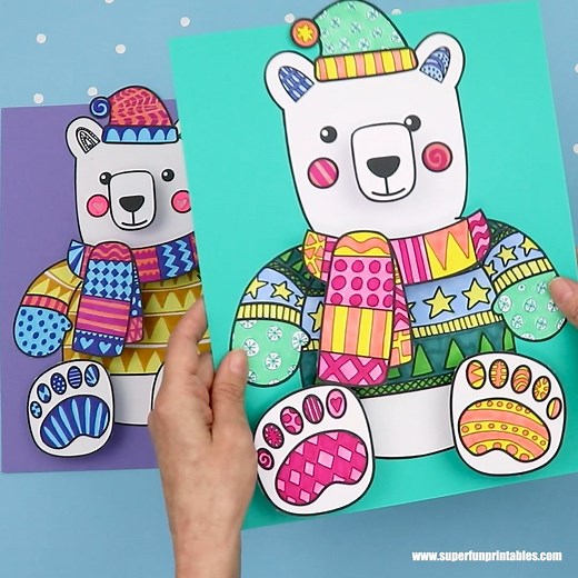 22K views · 98 reactions | Make a 3D paper polar bear and decorate his Winter Wollies in doodle art! So fun. THe template can be found in our printables store. | The Craft Train | Facebook