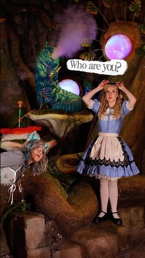 Who ARE you? 🐛💨 the caterpillar and Alice at @dreamwalkpark feat. @halcybella 👀🐈‍⬛🩵