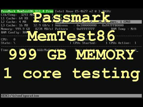 Memory Benchmark - 4 * PassMark MemTest86 V11.4 Proxmox 9.0 virtualization / 1 CPU * 999 GB used