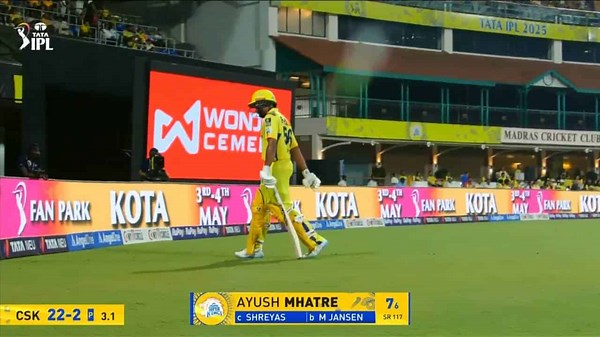 IPL 2025 M49: CSK vs PBKS - Ayush Mhatre Wicket