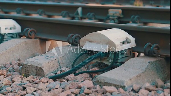 Train Presence Sensor on Railroad Track with Power Cables | Axle Counter Detection Device for Railway Safety System | Electronic Track Sensor for Train Monitoring