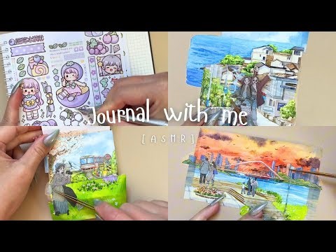 ASMR Journal Art Scenery Collage Spread | Kawaii Stickers Journaling | Scrapbooking Compilation Pt2