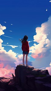 Download AI generated Animated virtual Girl looking out into the clouds. Anime style. Motion vertical background for free