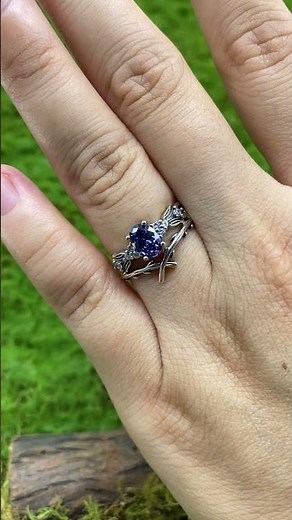 Oval Tanzanite Engagement Ring with Chevron Stacking Band 2pcs