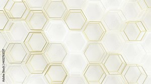 Wire Hexagons Array Loop 1 Gold x White: vibrant array of flashing hexagons, moving randomly, over a white background. Wireframe gold and white hexagons. Seamless loop.